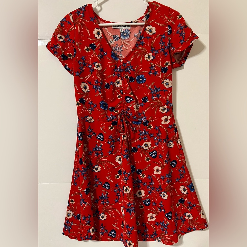 Almost Famous red floral dress size Large in junior’s.